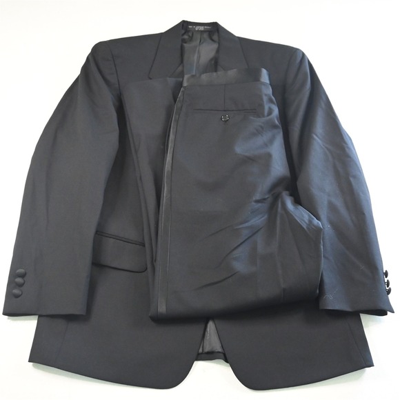 Vtg‎ Albert Nipon 41R 34x32 Black 100% Wool Mens Jacket Pants Tuxedo